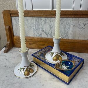 1961 Royal Worcester Evesham Gold - Pair of Candle Sticks Fine Porcelain England